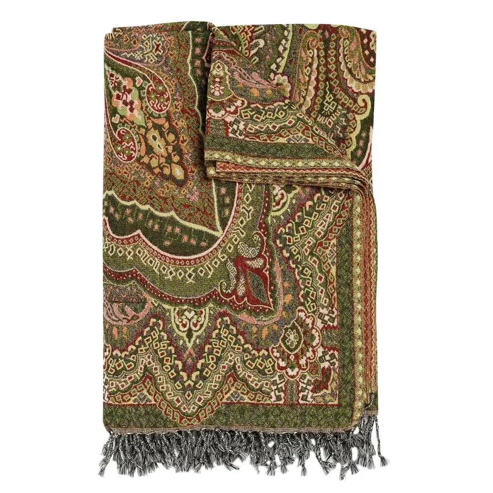 Ullpledd Paisley Grønn/Fersken - Image 6