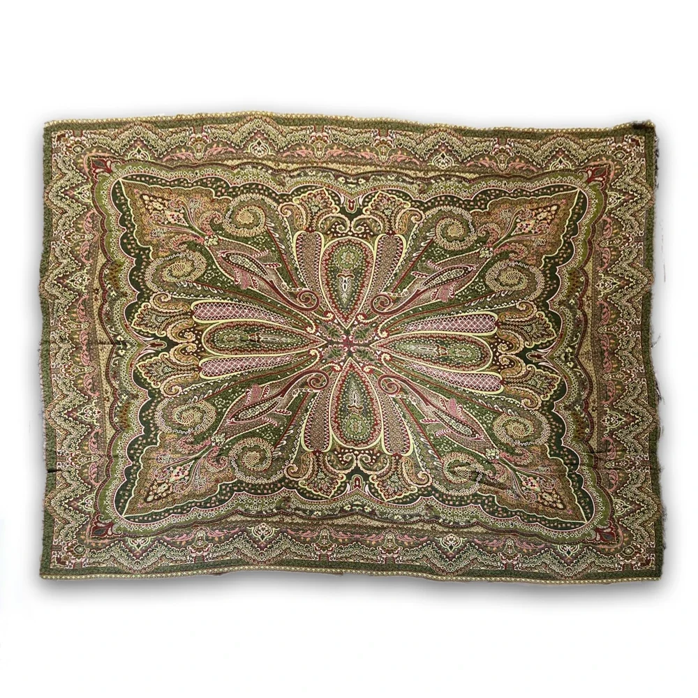 Ullpledd Paisley Grønn/Fersken - Image 8